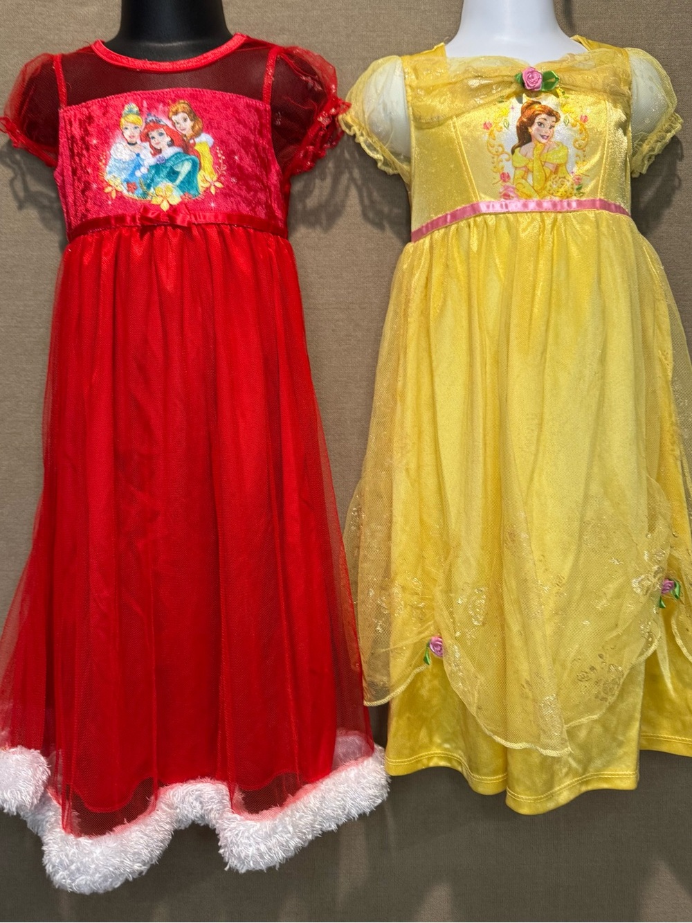 Girls 3T Disney Princess Nightgown Lot – Belle Dress Up & Red Holiday Gown